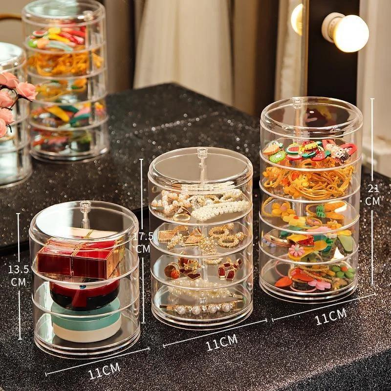 Rotating Jewelry Storage Box Household Cosmetics Storage Rack Bracelet Earring Circular Storage Box Holder With Lid Display Rack
