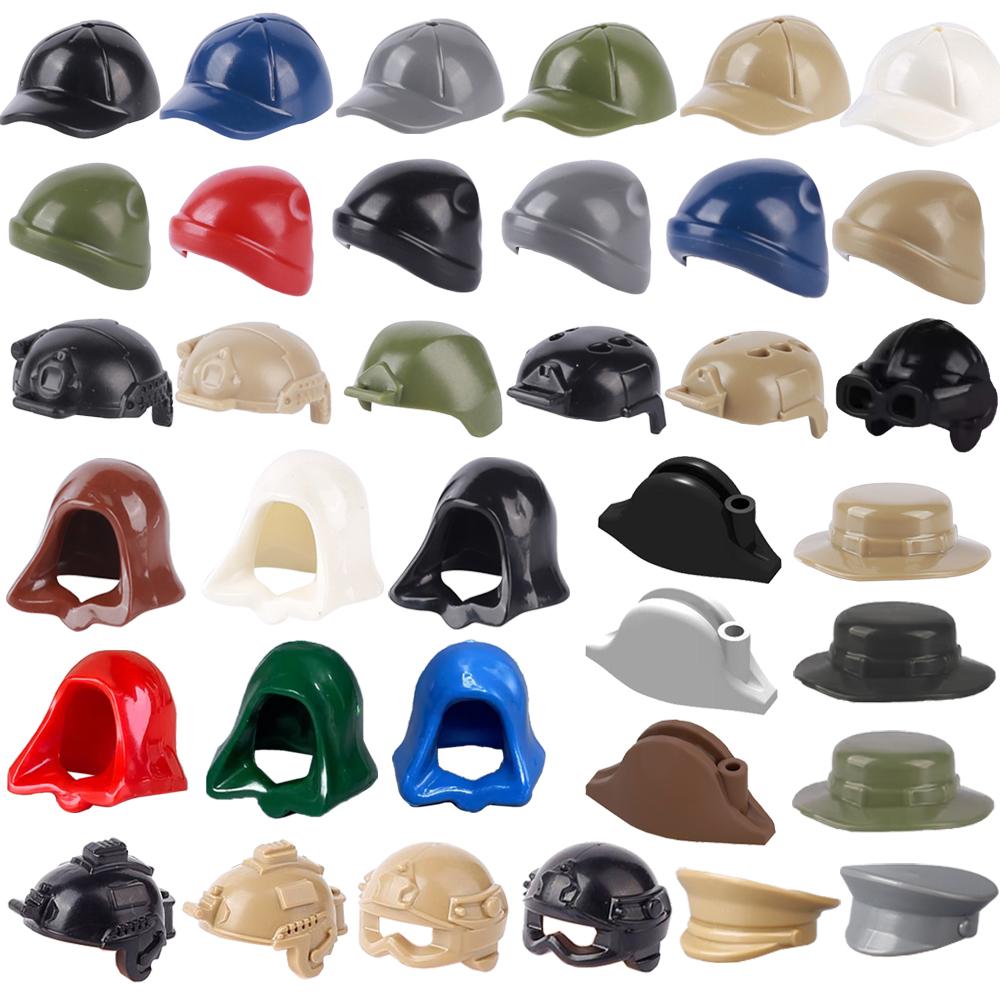 MOC Figure Soldato Città Casco Blocchi da Costruzione Accessori Cappellino da Baseball Sci Cappello da Strega Cowboy Ufficiale USA Bandito Mattoncino Giocattolo Regalo J022
