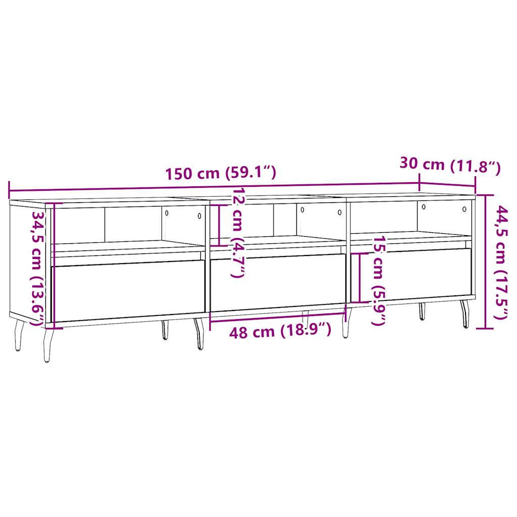 vidaXL TV Stand Rustic Wood Look 150 x 30 x 44.5 cm Engineered Wood