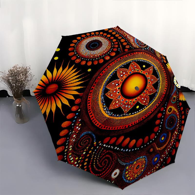 Spiral Mandala Theme Automatic Open/Close Umbrella, Portable 3 Fold Compact Umbrella for Men & Women, Valentine's Day Mother's Day Gift0725025