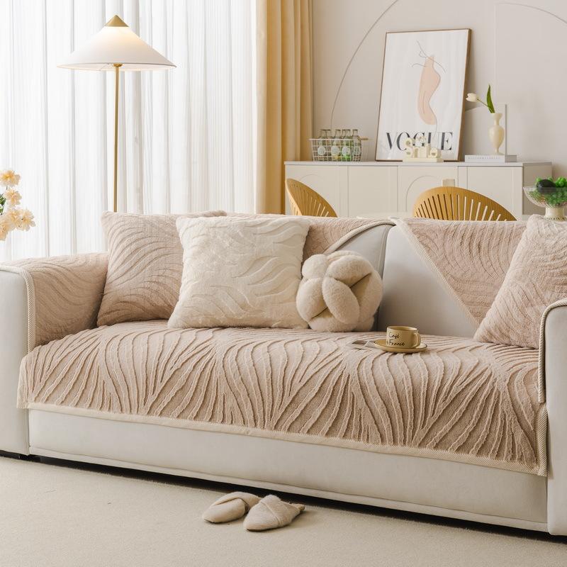 Winter Sofa Cushion  Autumn And Winter New Rabbit Plush Seat Cushion Non-Slip Leather Sofa Cover Cloth Towel Cream Wind