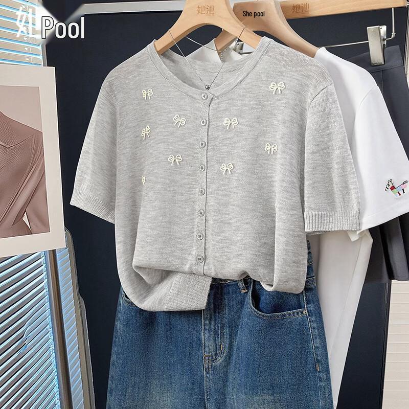 Women s Bowknot Embroidered Knit Top One Size