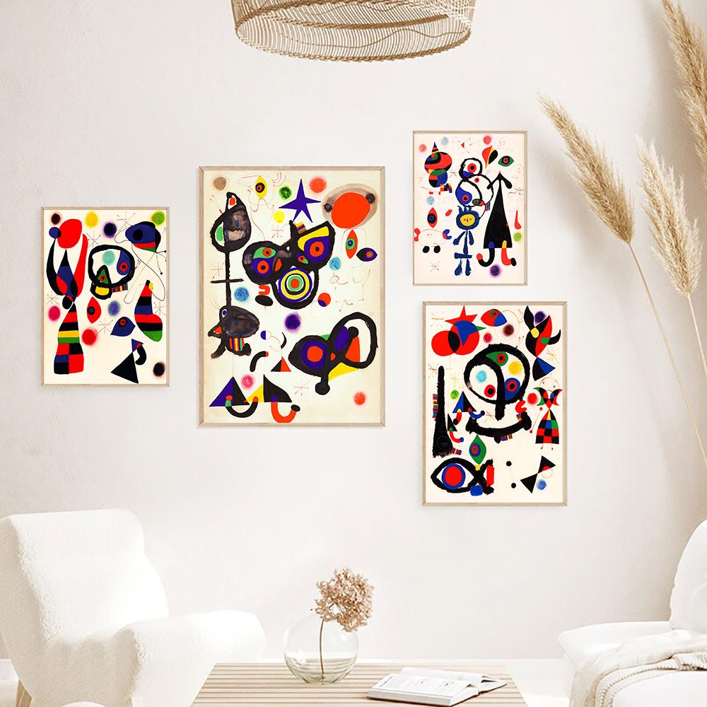 Abstrakte Figuren Joan Miró Gemälde Poster und Drucke Leinwandgemälde Surrealistische Wandkunst Bild für Wohnzimmerdekoration