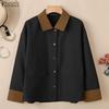 ZANZEA Women Casual Splice Collar Loose Long Sleeve Blouse