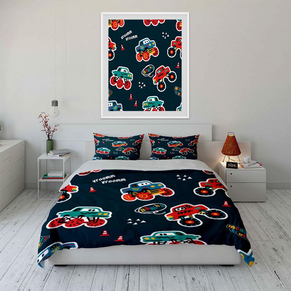 Monster Truck Kids Decor Set Kid'S And Adults' Bedroom Decor, Exquisite Three-Piece Bedding Set Gift