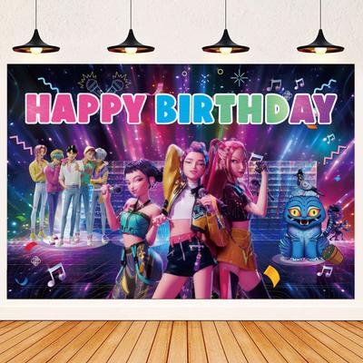 Demon Hunters Birthday Decorations Set Anime Theme Happy Birthday Party Supplies with Banner Cake Toppers Backdrop for Kids Fans