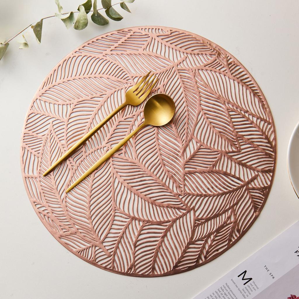 Leichter Luxus runder kreativer Blatt-Hohlfolien-Gold- und Silberfolien-Esstisch-Hitzeschutzmatte Topfuntersetzer PVC-Spritzguss-Anti-Scald-Design