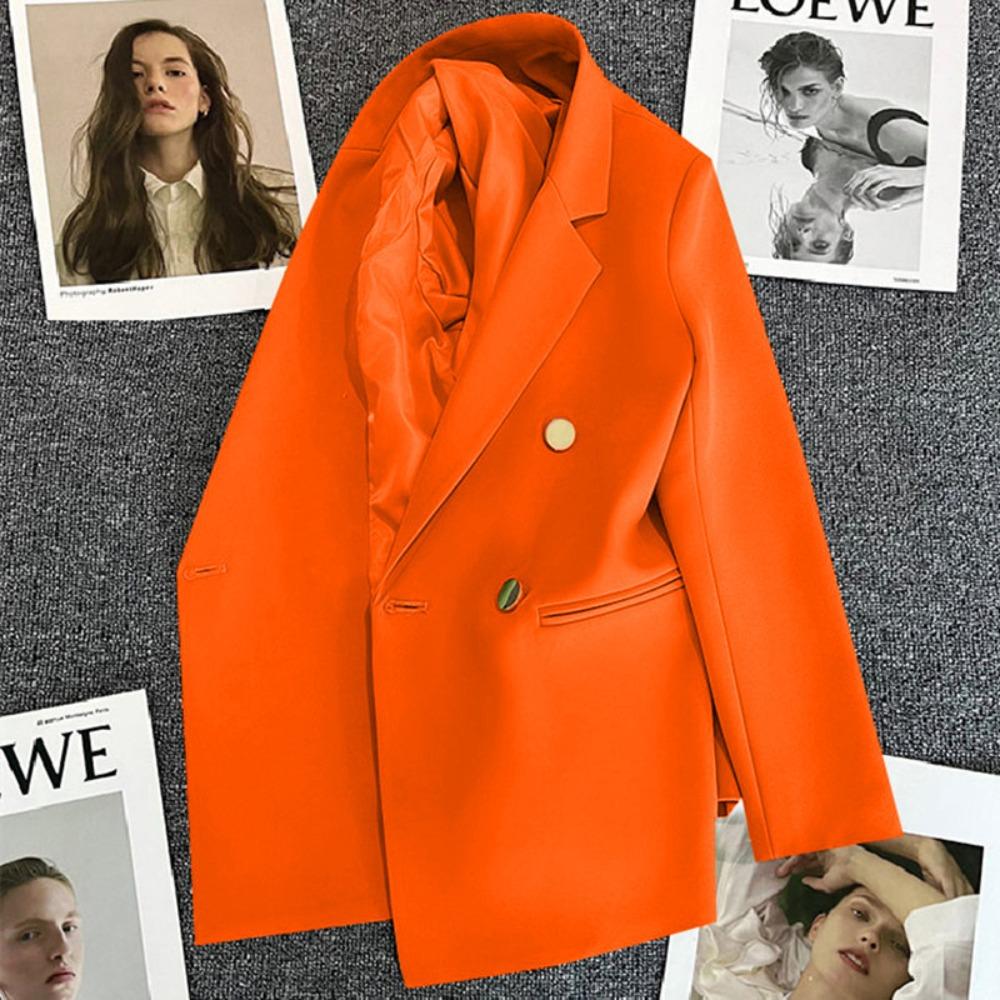 Women's Notched Collar Long Sleeve Blazer Loose Fit Casual Office Jacket Solid Color Single Breasted Pocket Outerwear