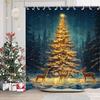 Christmas Shower Curtains Merry Xmas Green Christmas Tree Winter White Snow Gold Stars Red Scarf Bathroom Shower Curtain Xmas