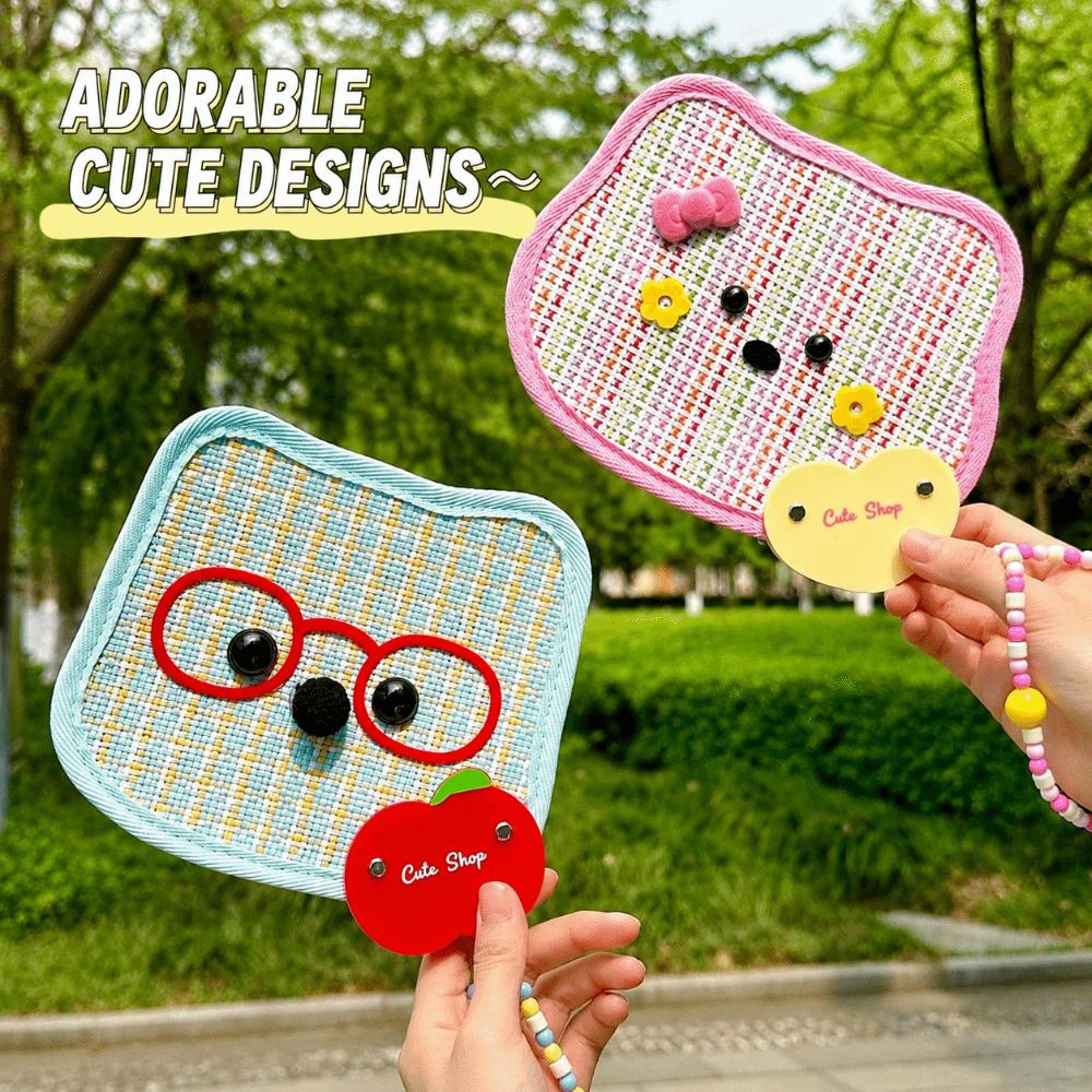 Dopamine Bright Color Animal Shaped Palm Fan Cartoon Animal Woven Handheld Fan Photo Prop