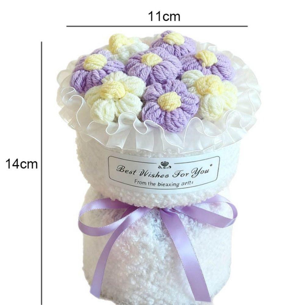 New Colorful Bouquet Handmade Knitted Crochet Flowers Artificial Finished Bouquet Romantic Crochet Woven Flower Wedding