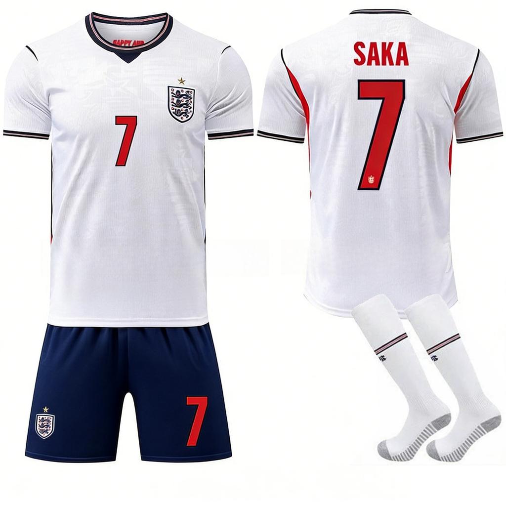 27 England Hemma Vit Nr. 10 Bellingham Tröja Nr. 7 Saka No. 9 Kane Fotbollströja Kostym