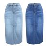 Højtaljet Denim Nederdel Kvinder Sommer Knapper Lynlås Gylp Lommer A-formet Nederdel Midterste Front Slids Design Midi Nederdel Streetwear