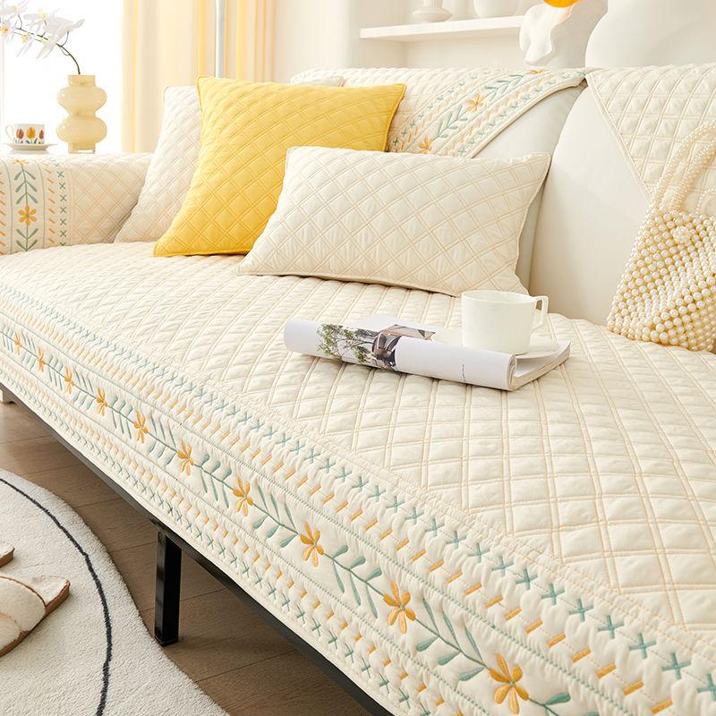 Cotton Embroidered Sofa Cover Rustic Style Jacquard Fabric Non-Slip Cushion Simple Living Room Sofa Armrest Backrest Towel