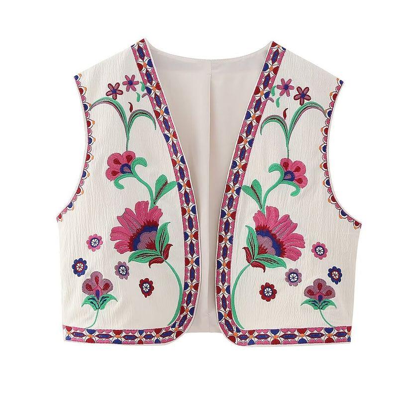 Leisure Sleeveless Embroidered Vest Casual Retro Sleeveless Embroider Vest Female