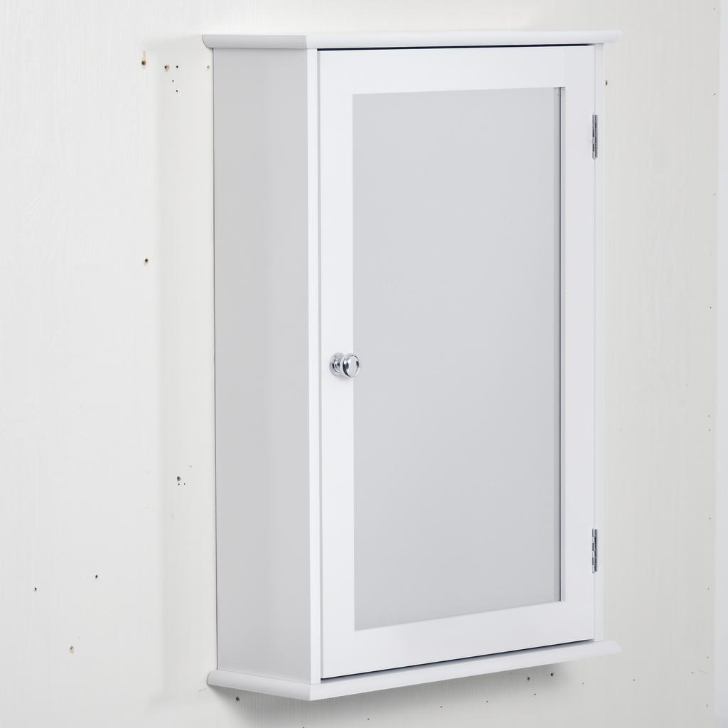 Wall-Mounted Bathroom Cabinet with Mirror - Mirror Cabinet - Toilet Storage Cabinet - 1 Door, 2 Shelves - Glass MDF White