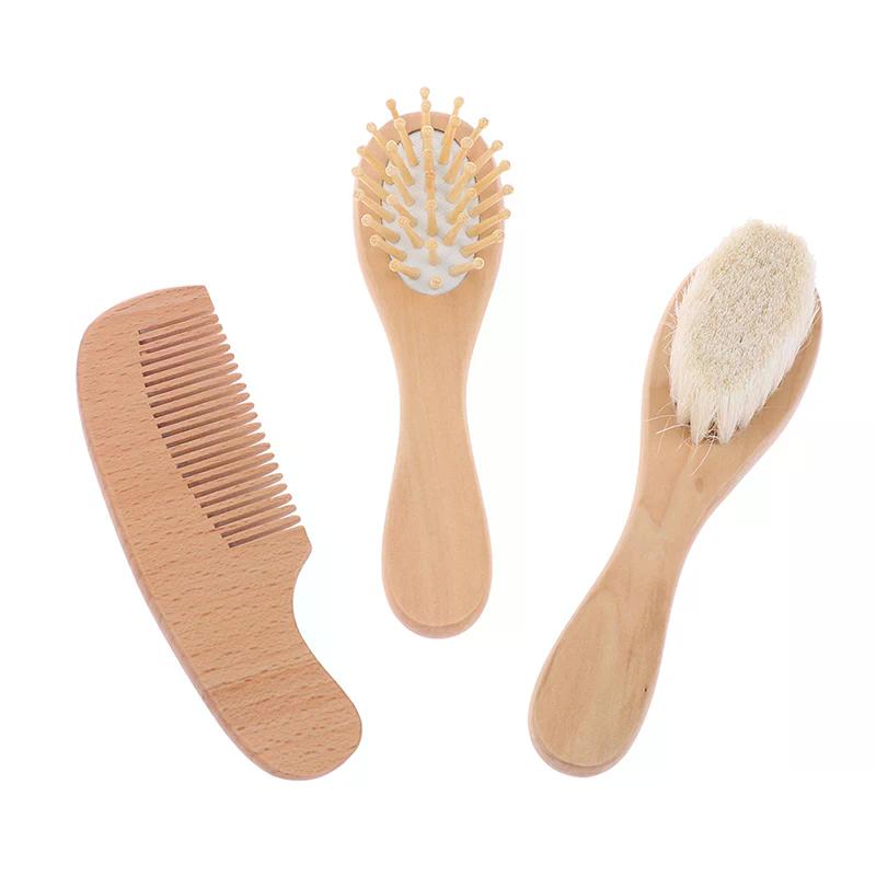 Soft Newborn Baby Hair Brush & Comb Set Wooden Handle Head Massager