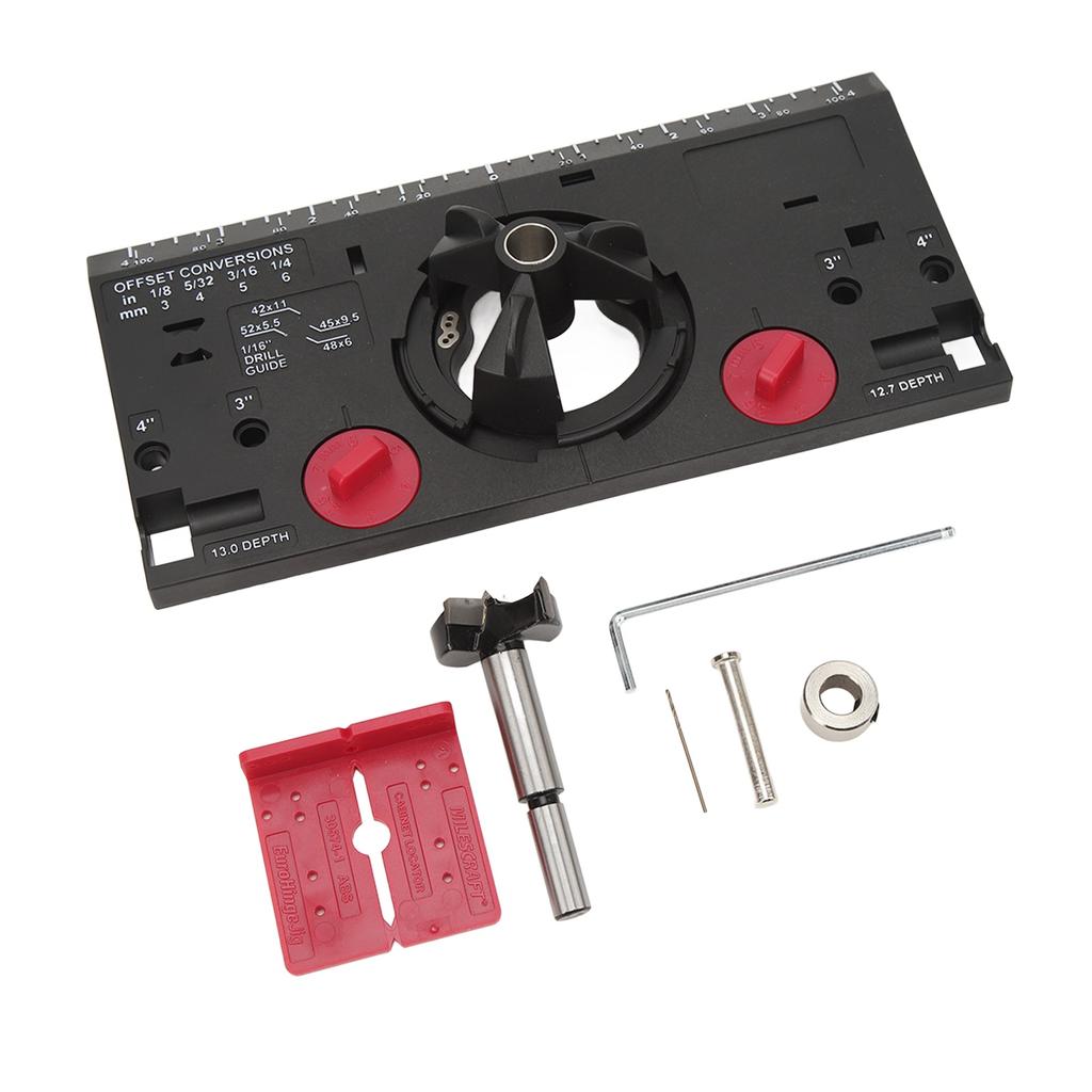 35mm Hinge Boring Jig Woodworking Hinge Hole Drilling Guide Locator with Cutter and 116in Bit Blue