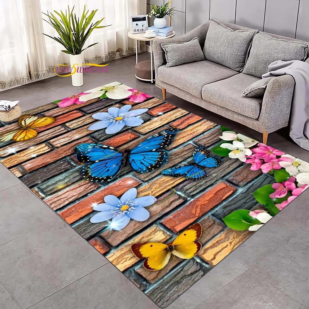 Koberec 3D Daisy Flowers Butterflies Velkoplošné koberce Barevný Butterfly Sunflower Koberec do obývacího pokoje Ložnice Herna Domácí dekorace