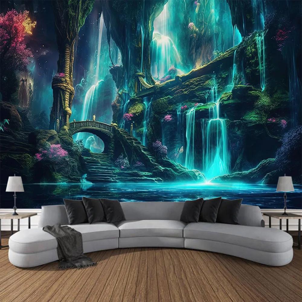 VIKAMA Waterfall Forest Tapestry Vibrant Landscape Art Decor Perfect For Living Rooms And Natural Home Settings