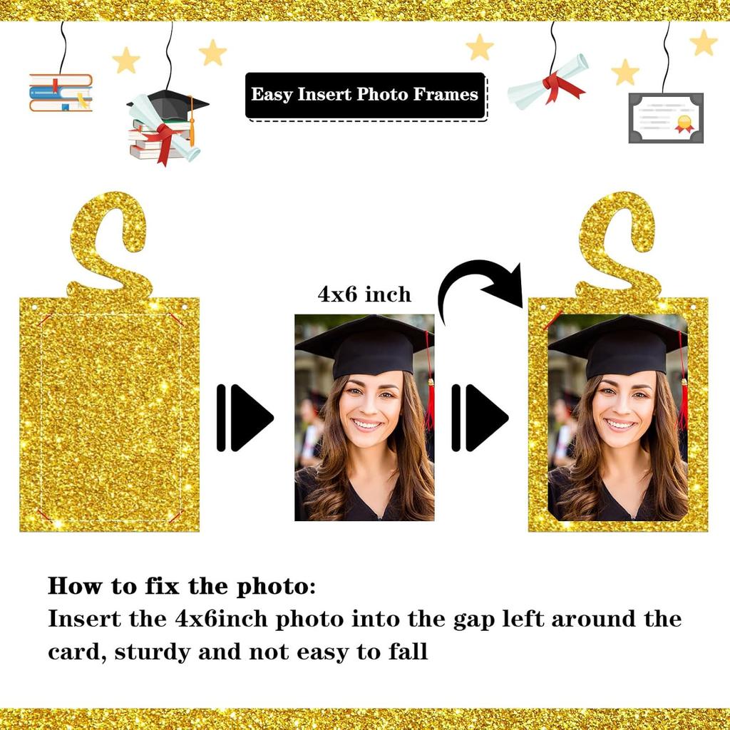 Senior Photo Banner Congrats Grad Paper Photo Frame High School College Graduation Bunting Decorations Congrats Senior Picture Banner Gold Glitter