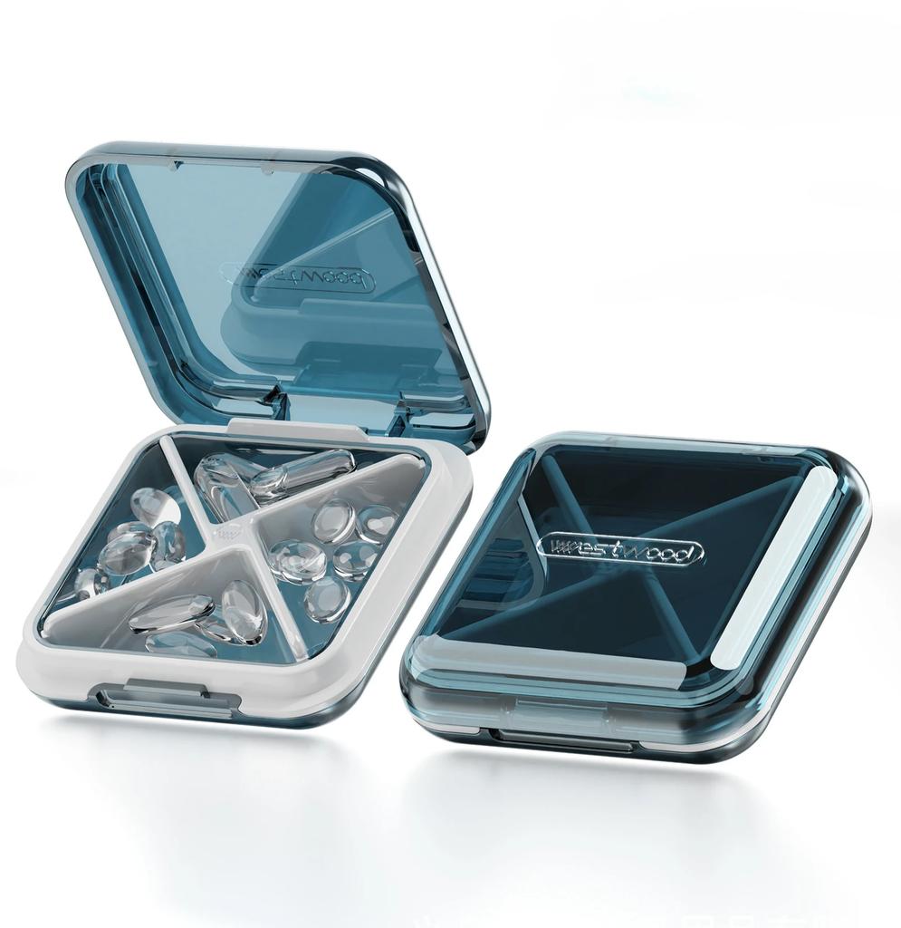 Daily Pill Organizer 4 Compartments Portable Travel Small Pill Case Pill Box for Purse Pocket to Hold Vitamins Cod Liver Oil