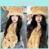 Winter Leopard Print Cozy Bear Hat Scarf Set With Windproof Protection For Casual Wear