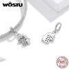WOSTU 925 Sterling Silver Cute Cat Animal Charms Pendant for Original 3mm Bracelets & Necklaces