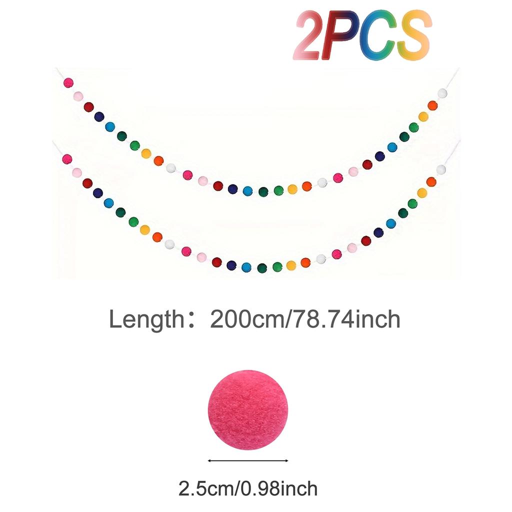2M Felt Ball Garland Pompom String Ornaments For Boho Home Bedroom Decor Baby Shower Birthday Christmas Wall Decor