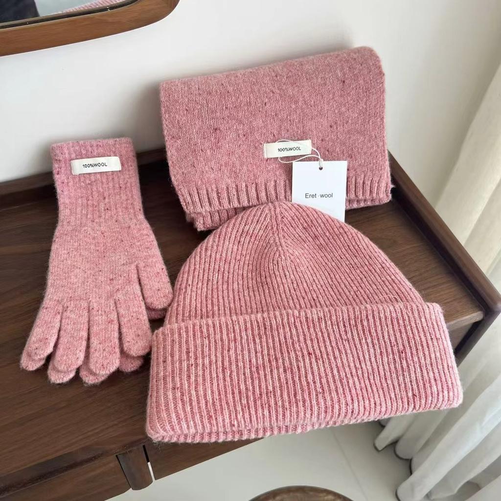 Autunno e inverno caldo blu lana lavorata a maglia cappello di lana guanti sciarpa set da tre pezzi donne e uomini regalo retrò