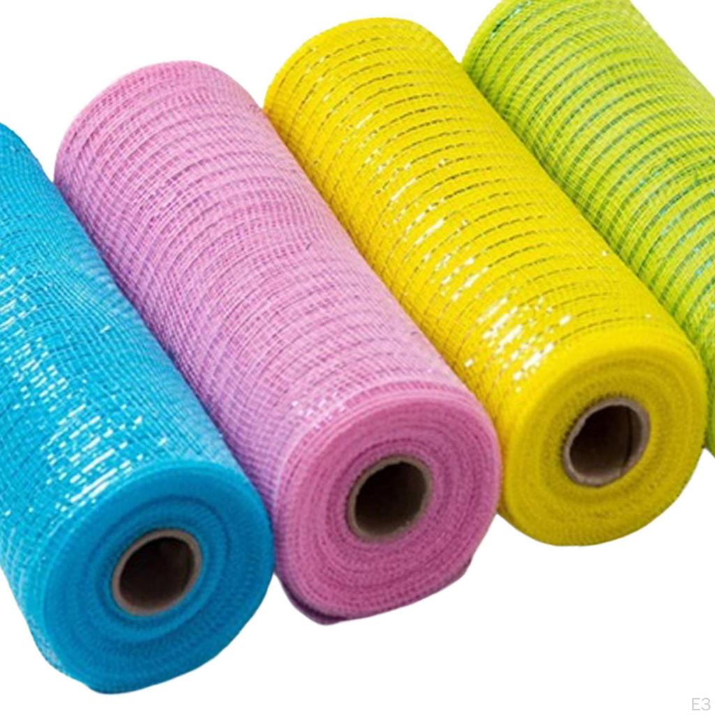 4 Pack Mesh Ribbon Rolls, 10 Inch X 30 Feet Each, Foil Ribbons for Wreaths And Crafts