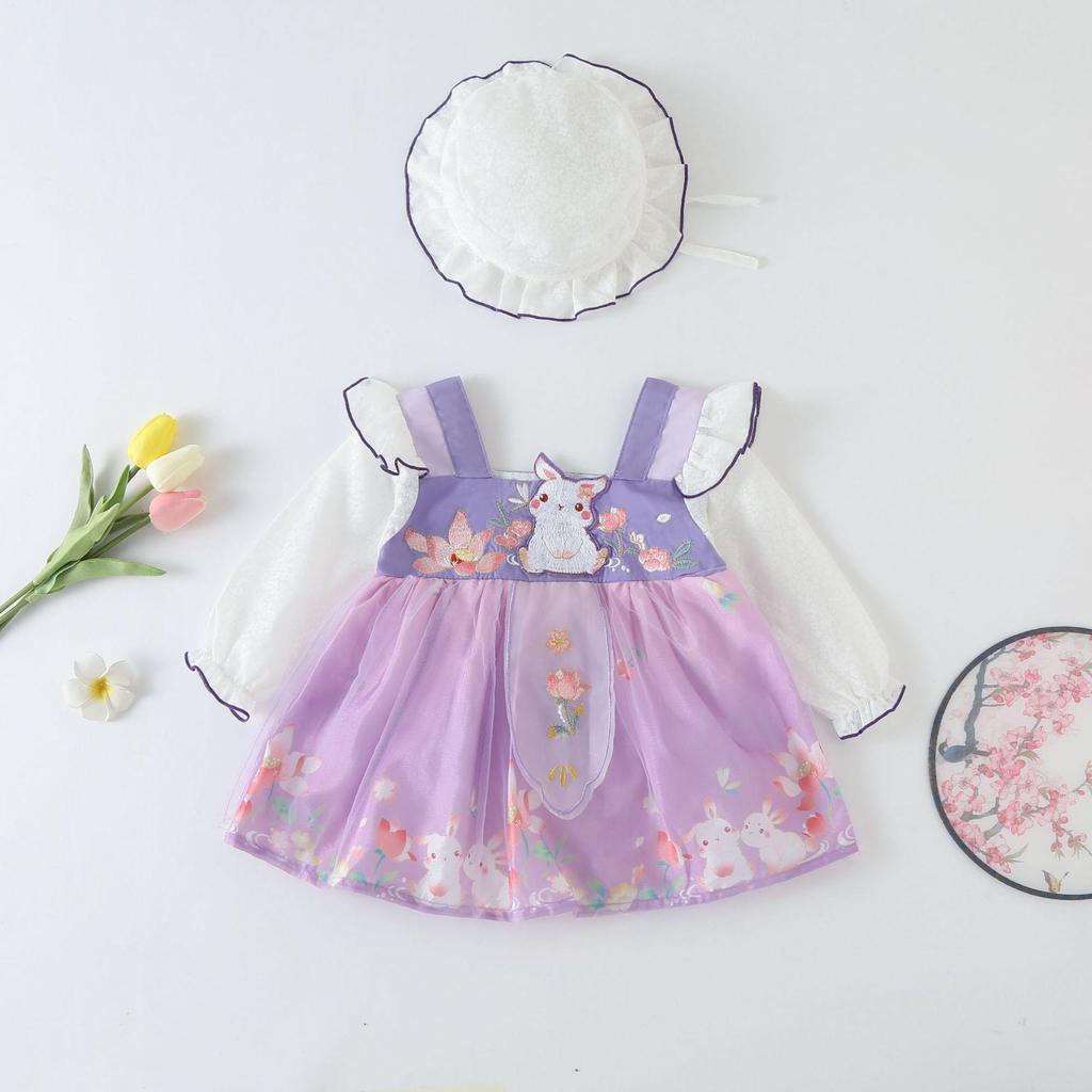 Baby Girl Summer Hanfu Bodysuit: Lightweight Ancient Costume Diaper Cover Jumpsuit Princess Dress Tang Suit