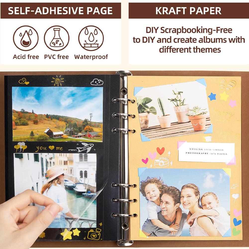 Scrapbook-Album mit 40 Seiten, Kraftpapier, Erinnerungsbuch, PU-Einband, Fotoalbum, Scrapbook, Reisealbum für Freunde, Geschenk