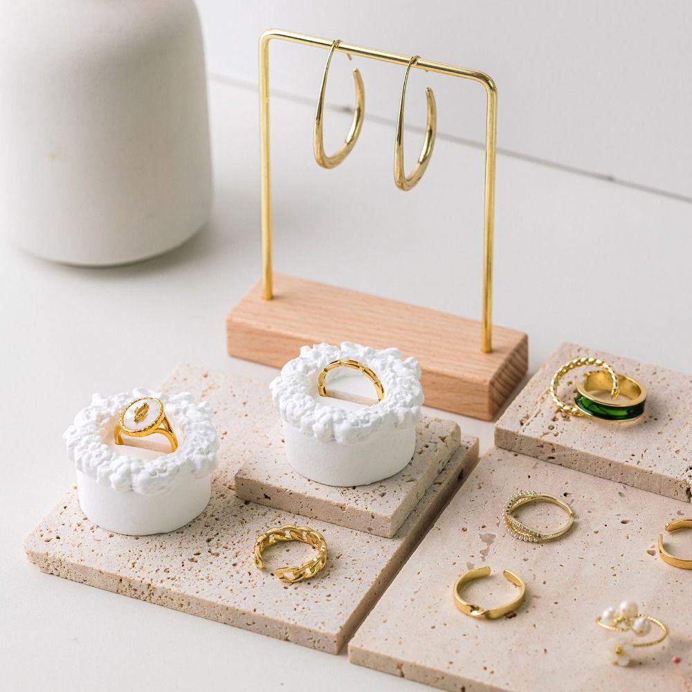 Exquisite Plaster Ring Holder White Gypsum Ring Display Rack Cake Shape Ring Stand  Photo Props