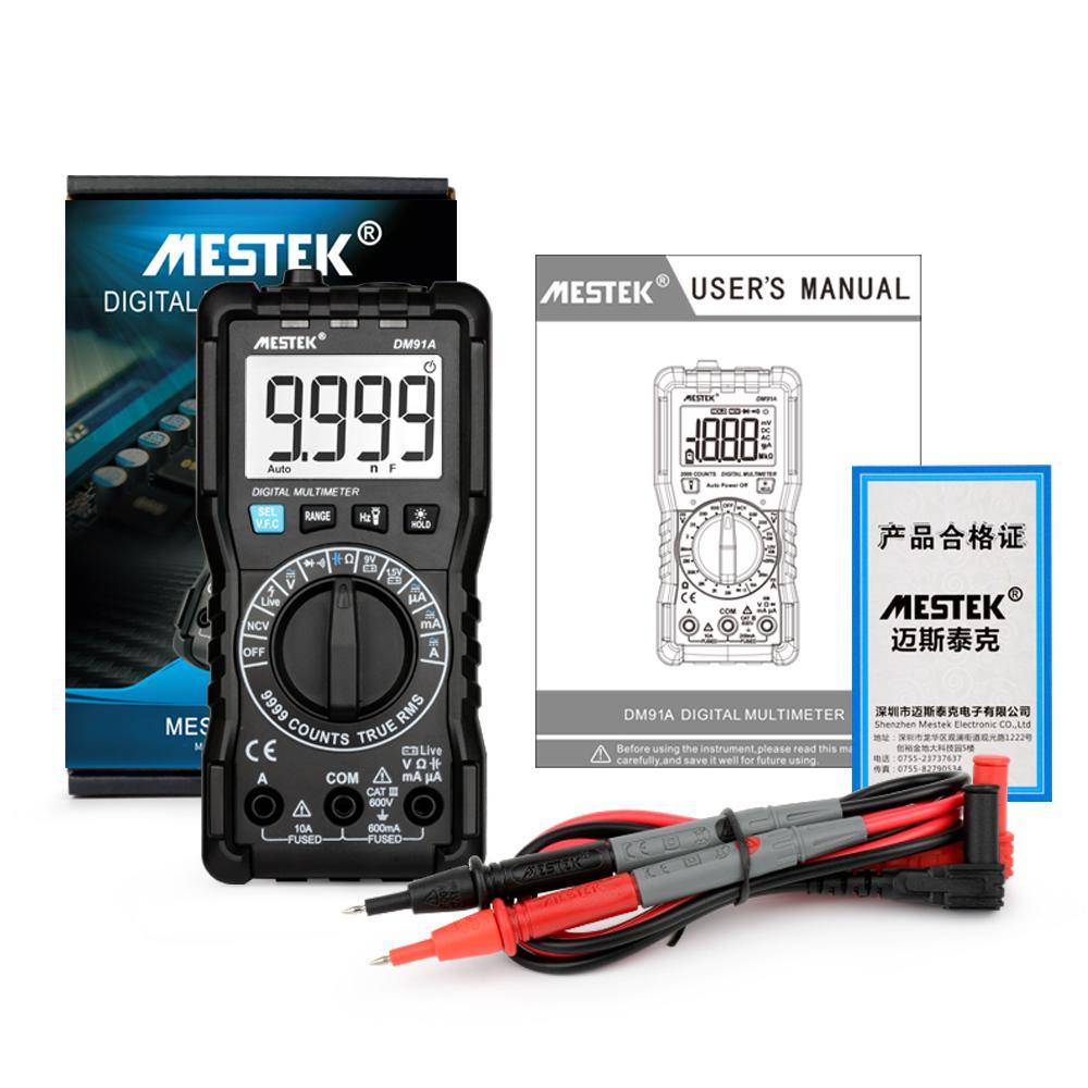Mini Digital Multimeter9999 Counts True RMS Auto Range AC/DC Volt Amp Ohm Diode Continuity Capacitance Tester DM91A