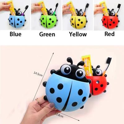 Ladybug Toothbrush Holder Cute Cartoon Animal Toothbrush Toothpaste Wall Suction Holders Rack for Kids Container Organizer