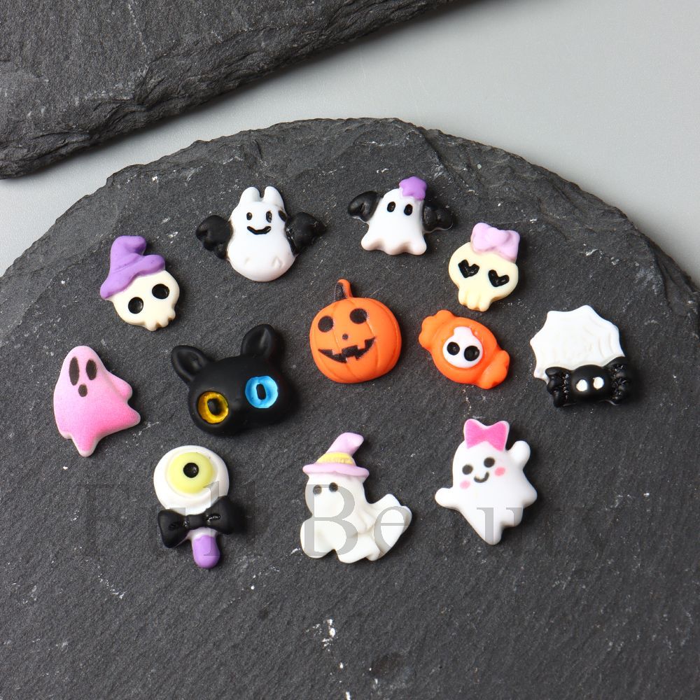 New Nail Art Accessories Halloween Cartoon Cute Resin Ghost Skull Candy Bat Nail Accessories