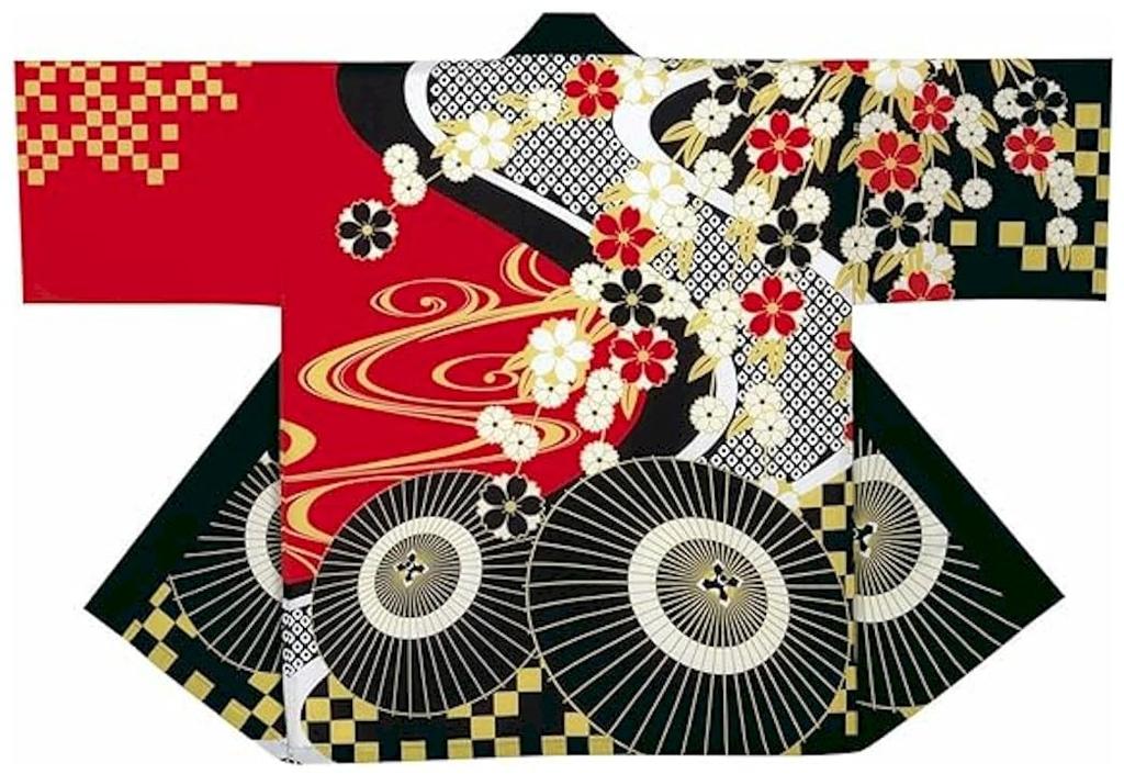 Asakusa Kimono Market: Festival Hanten (Umbrella and Cherry Blossom Design) Unisex Happi Coat for Men and Women, Festival Costume, Dance Costume, 7321