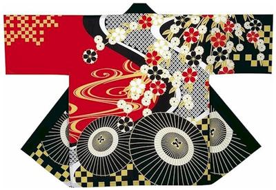 Asakusa Kimono Market: Festival Hanten (Umbrella and Cherry Blossom Design) Unisex Happi Coat for Men and Women, Festival Costume, Dance Costume, 7321