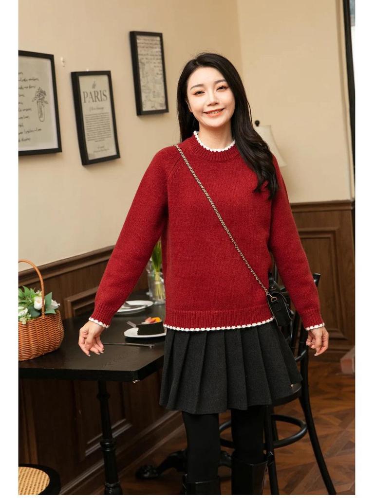 2025 Knit Red Family Sweater: Thickened Round Neck Pullover for Parent-Child, Couples & Casual Wear