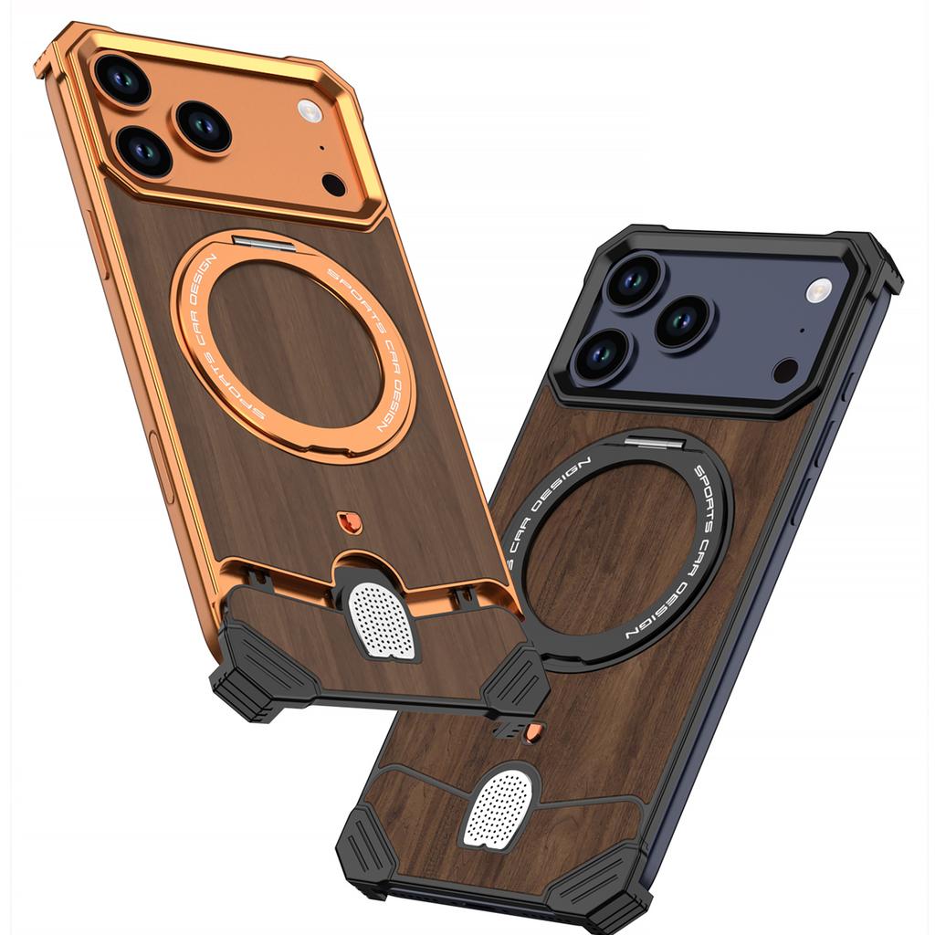 Legiertes Holzgehäuse für iPhone 17 Pro Max 17 Pro Hülle Magnetisch für Magsafe Holzständer Halter Mechanischer Verschluss Walnussschale Funda