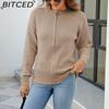 BITCED Autumn/Winter Women's Solid Colour Zip-Up O-Neck Knitted Cardigan