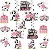 Holy Cow Im One Birthday Decorations Hanging Swirl for Baby Girl, Pink Cow First Birthday Foil Swirls Party Supplies, Baby 1st Bday Cow Theme Ceiling