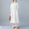 Summer New Fashion Vestidos Women Casual Elegant Cotton Ramie Embroidery Loose Plus Size Vintage Beach Midi Dress M-2XL