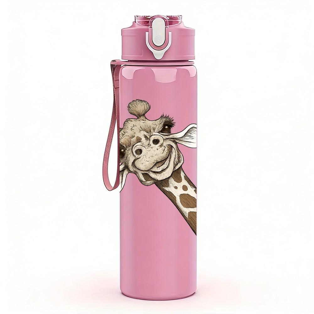 1PC Flower Crown Giraffe 750ml Color Plastic Sports Water Bottle Leakproof Flip Straw Lid Suitable for Sports Office Home Use
