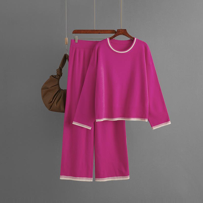 QICED Knitted Casual Women's Wear Autumn and Winter Color-blocking Long-sleeved Fashionable Two-piece Suit for Women