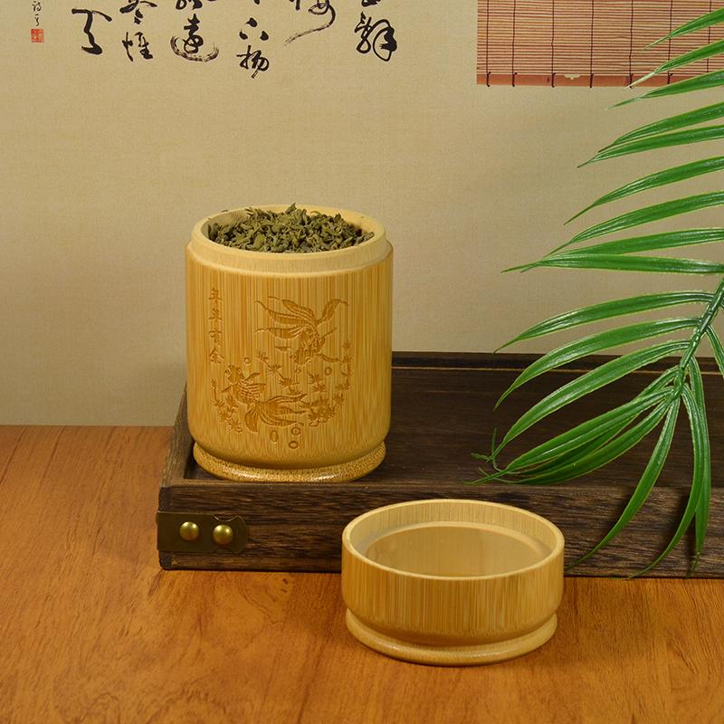 Handmade Bamboo Tea Storage Box Chinese Carved Tea Canister Lid Seal Kitchen Storage Jars Accessories Spice Box Organizer