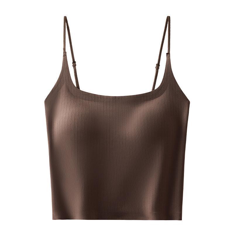 

2025 New Women s Seamless Spring Camisole with Chest Pad - Comfortable, Stylish, and Suitable for Innerwear or Outerwear кавовий