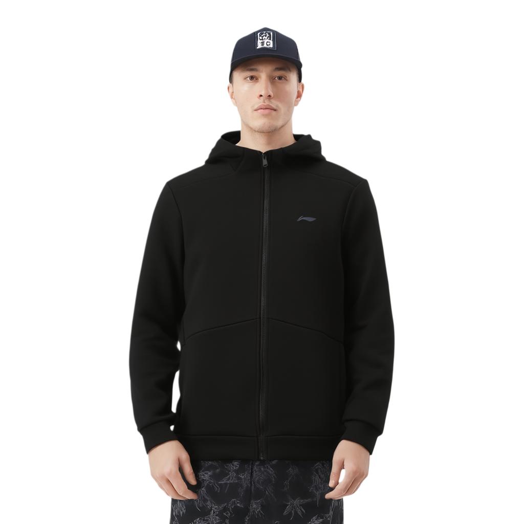 Li Ning Fitness Series Comfortable Versatile Hooded Cardigan Sweatshirt Men sweatshirt Black AWDV613-1