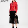 BITCED Fashion Women's PU Leather Short Jacket with Stand Collar Lightweight Spring/Autumn Leather Jacket
